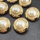 10 Chanel Buttons Shiny Gold White Pearl 22mm Metal Vintage