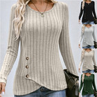 Women s Long Sleeved T-shirt Women s Autumn Plain Color Pullover Top-