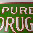 Vintage Pure Drugs Sign - Porcelain General Store Country Gas Oil Pump Sign