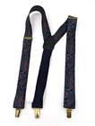 Adjustable Clip Suspenders Braces Blue Paisley Print Brass Elegant
