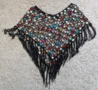 Handmade Crochet Shawl Colorful Fringe Black Festival Poncho Scarf Wrap Cape