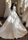 Elegant Satin Wedding Dresses Long Sleeves Scoop Neck Sweep Train Bridal Gowns
