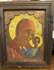 Antique Russian Icon - Mother Of God  kazan  Hand Painted Egg Yoke Wood Folk Art