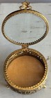 Vintage Collectable Gold Filigree Jewelry Trinket Box With Beveled Glass Top
