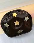 90s Dichroic Iridescent Stars Art Glass Dish Bowl Black Star Fused Celestial 7 