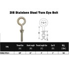 Marine Boat T316 Stainless Steel 3 8   X 12   Turned Eye Bolt Nut 140 Lbs Wll