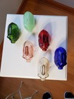 Vintage Glass Coin Piggy Banks  Rare Set Of 6   Red Pink Green Jade Blue  Amber