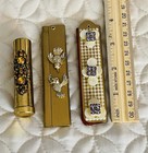 Lot Of 3 - Vintage Folding Combs  2  Gold Tone Jewels Mop   Traveling Toothbrush