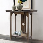 Unho Rustic Bamboo Console Table W Drawer And 2 Open Shelves Entry Long Table 