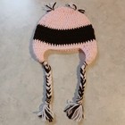 Crochet Owl Hat Baby Toddler 12   18 Months Pink Brown Earflap Tassels Winter Warm
