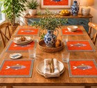 Pink  Fish Design Placemats Set Of 6 Handmade Dining Table Mats Coastal Decor