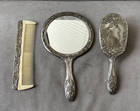 Vintage 3-piece Dresser Silver Plated Vanity Set  Mirror  Brush    Comb - M