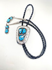 Vtg Zuni Sterling Turquoise Bolo Tie Snakes Heavy Gauge With Dangles G  Calavaza