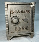 Antique Original 1900s Cast Iron Columbus Star Safe Lock Deposit Coin Still Bank