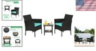 Outdoor Patio Wicker Furniture Set 2 Chairs Glass Table Blue Cushions Modern