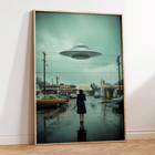 Vintage Ufo Poster Retro Sci-fi Alien Spaceship Wall Art Mid Century Decor