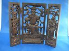 Very Fine Old Chinese Carved Wood Table Screen-6 75 In-emperor And Attendants