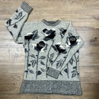 Vintage Laura Ashley Sweater Black Gray Cream Floral Design