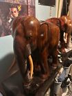 Vintage 1950s Large Solid Teak Wood African Elephant Statue Hand Carved Figurine