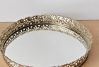 Vintage Round Dresser Vanity Tray Mirror Gold Filigree Hollywood Regency 10 