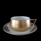 Antique Gold Teacup   Saucer Gold Gilt Luster Interior Unmarked Beautiful  002