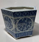 An Antique Chinese Qing Hexagon Blue White Porcelain Planter 