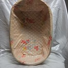 Vtg 1970s Wicker Wood Baby Doll Rocking Cradle Crib Bassinet Pink Bunny