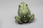 Vintage Enamel Frog Green  Toad Trinket Box Crystal Jewel Magnetic Hinge B1