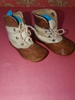 Antique 4  Brown White Leather Childs Large German Bisque Composition Doll Shoes