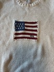 Vtg Ralph Lauren Polo Country Cream American Flag Usa  Sweater M Runs Small