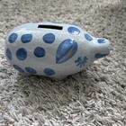 Vintage M a  Hadley Polka Dot Piggy Bank Q Tail Stoneware Lexington Pottery Usa