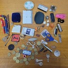 Vintage Mix Lot Junk Drawer Coins  Tokens  Jackknives  Die  Purse Mini Tapes    