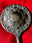 Vintage Vanity Hand Mirror Silver Plate Repousse  Raised Ornate Roses No Mirror