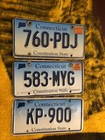 3 Connecticut License Plate Tags Blue Fade 583 myg kp 900 and 760 pdj  