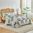2 Pieces Floral Patchwork Quilt Set Twin  Green Flowers Design  Soft N Cozy Micr