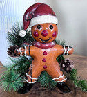 New Primitive Gingerbread Man Figure Santa Hat Christmas Recycled Metal 9 tx6 2