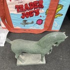 Green Stone Horse Figurine Statue On Rectangular Base Display Stand On Base