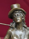 Bronze Woman Statue Dancer Sculpture Cane Marble Revue Elegant Art Figurine Lady