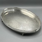 Vintage Silver Plate Footed Gallery Serving Tray Handles Cocktail Butler English