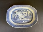 19th C  Antique Chinese Export Porcelain Blue And White Canton Serving Platter