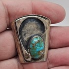 Vintage 1960s Sterling Silver Natural Turquoise Bolo Tie Slide Navajo 925