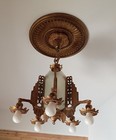 Antique 1930 s Art Deco Cast Chandelier 6 Light 5 Frosted Glass Panels Rewired
