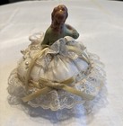 Vintage antique Hat Pin Cushion  Porcelain Half Doll With 8 Hat Pins
