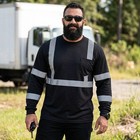 High Visibility Safety Long Sleeve T-shirt     Reflective Workwear With Front Pock