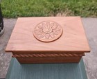 Rare Vintage Cedar Wood Trinket Sunflower Carved Jewelry  Cigar Storage Box