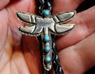 Beautiful Navajo Handmade Sterling Silver   Turquoise Stones Bolo Dragonfly Tie