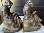 Vtg Pair Bronze Clad Bookends Monk Scholar Wizard Reading Art Nouveau