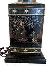 Vintage Asian oriental Tea Tin Lamp With Wood Base  works 