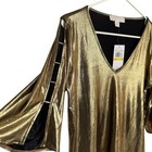 Michael Kors Women   s Blouse Size Medium Bell Cut Out Sleeves Brass Shimmer Nwt
