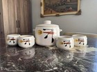 Vintage 1960s West Bend Atomic Stoneware Bean Pot   4 Bowls   Mcm Usa
